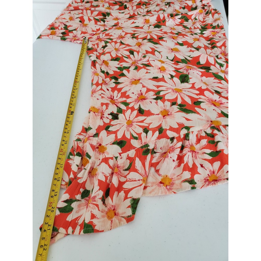 Angie Womens M Orange Daisy Floral Print Wide Leg Jumpsuit Smocked Bohemian Boho - Picture 9 of 10